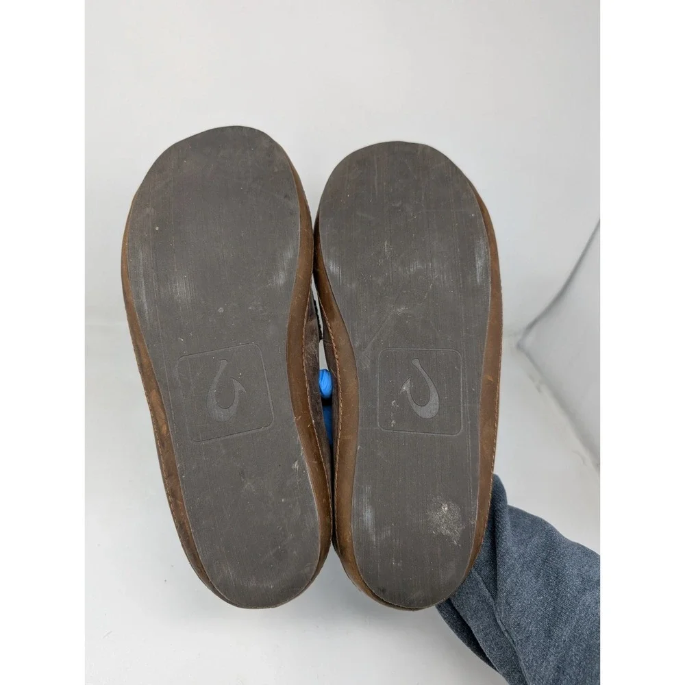 Olukai Moloa Men's Size 14 Leather Shearling Slippers Shoes Sheep Fleece Lined‎